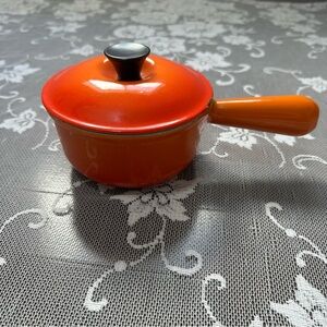 Vintage Le Cruset Flame Orange Cast Iron Enamel Sauce Pan with Lid #14